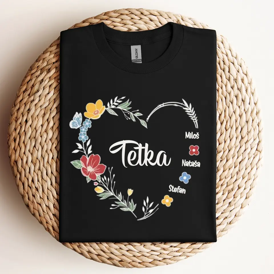 Srce od cveća sa imenima - Majica za Tetku