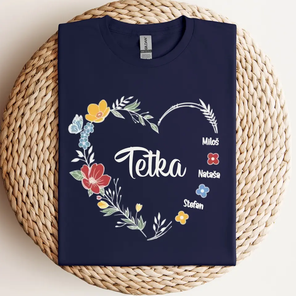Srce od cveća sa imenima - Majica za Tetku