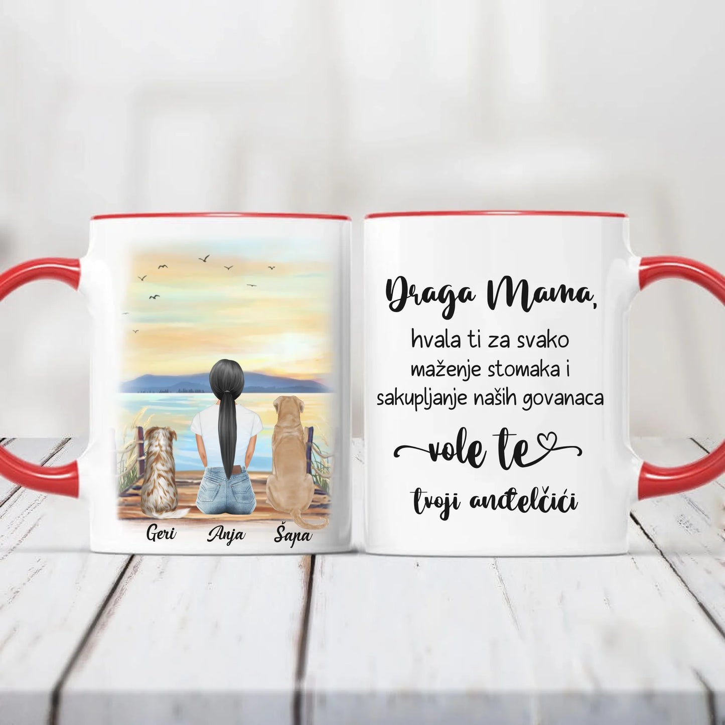 Devojka i Psi Šoljica (moguć broj - 3 pasa)