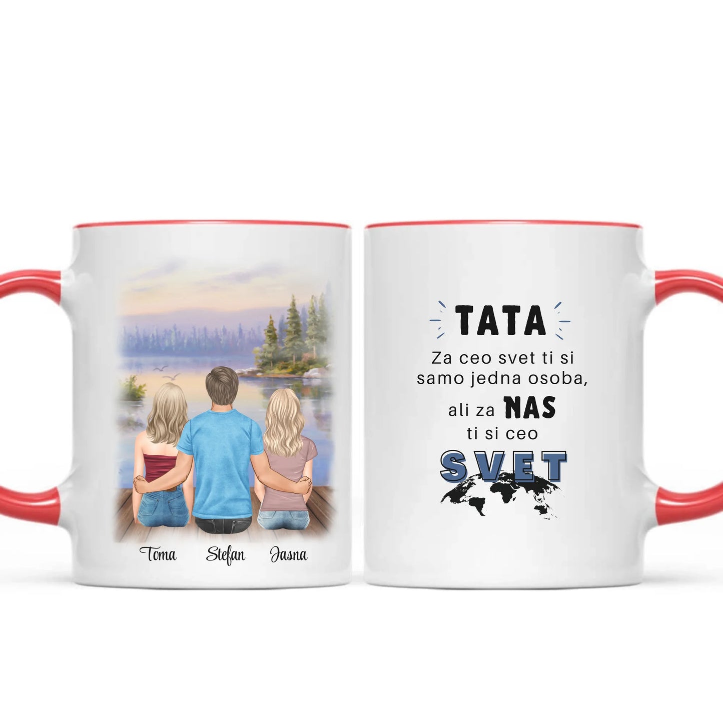 Tata i dvoje dece šoljica