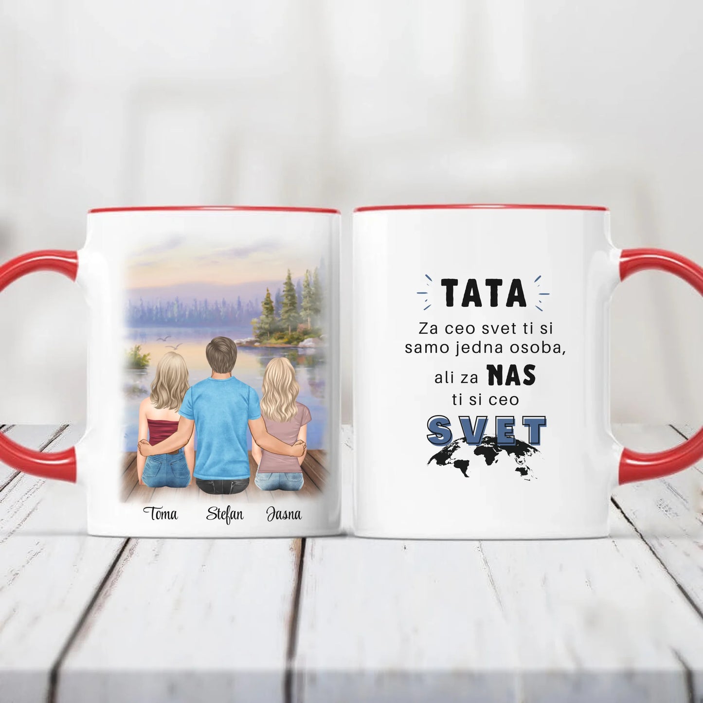 Tata i dvoje dece šoljica