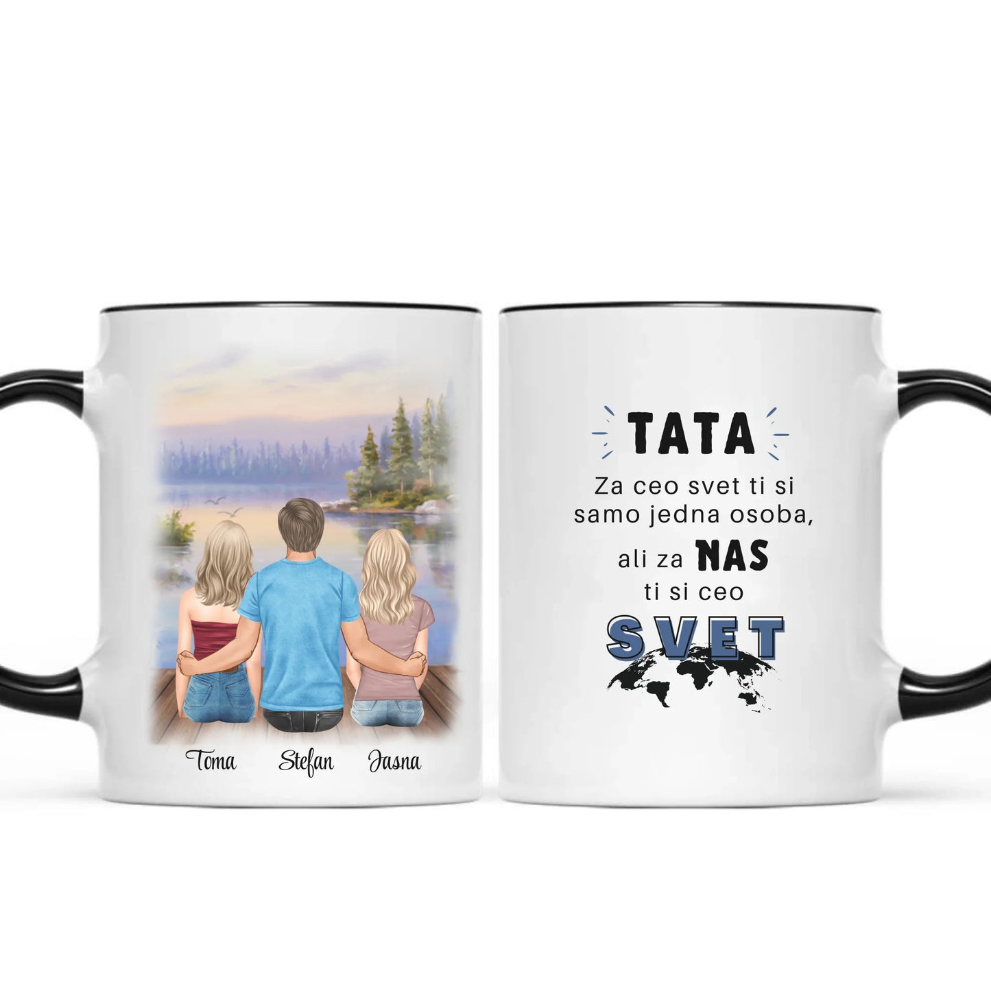 Tata i dvoje dece šoljica