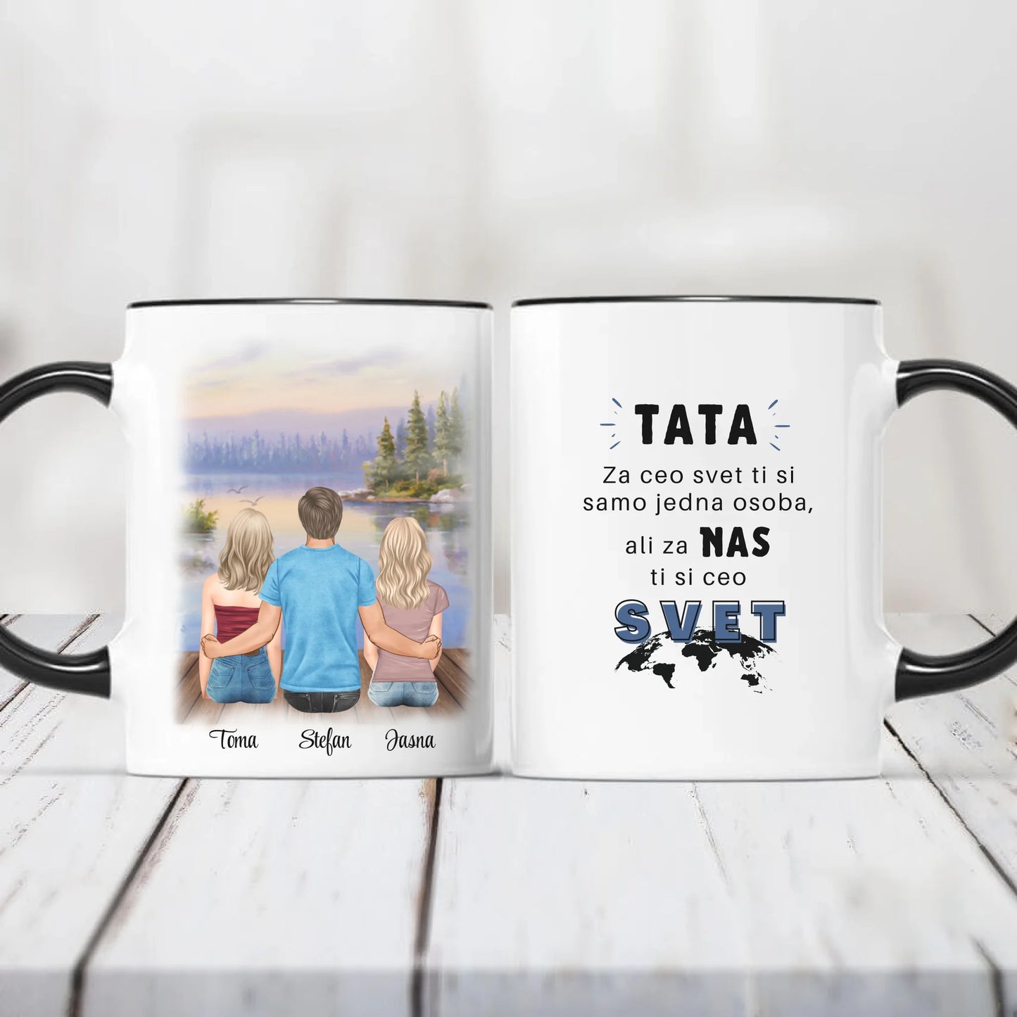 Tata i dvoje dece šoljica